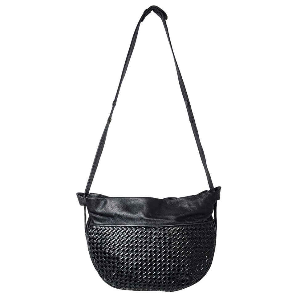 Vintage Brio 70s Chic Woven Checkerboard Leather Shoulder Bag